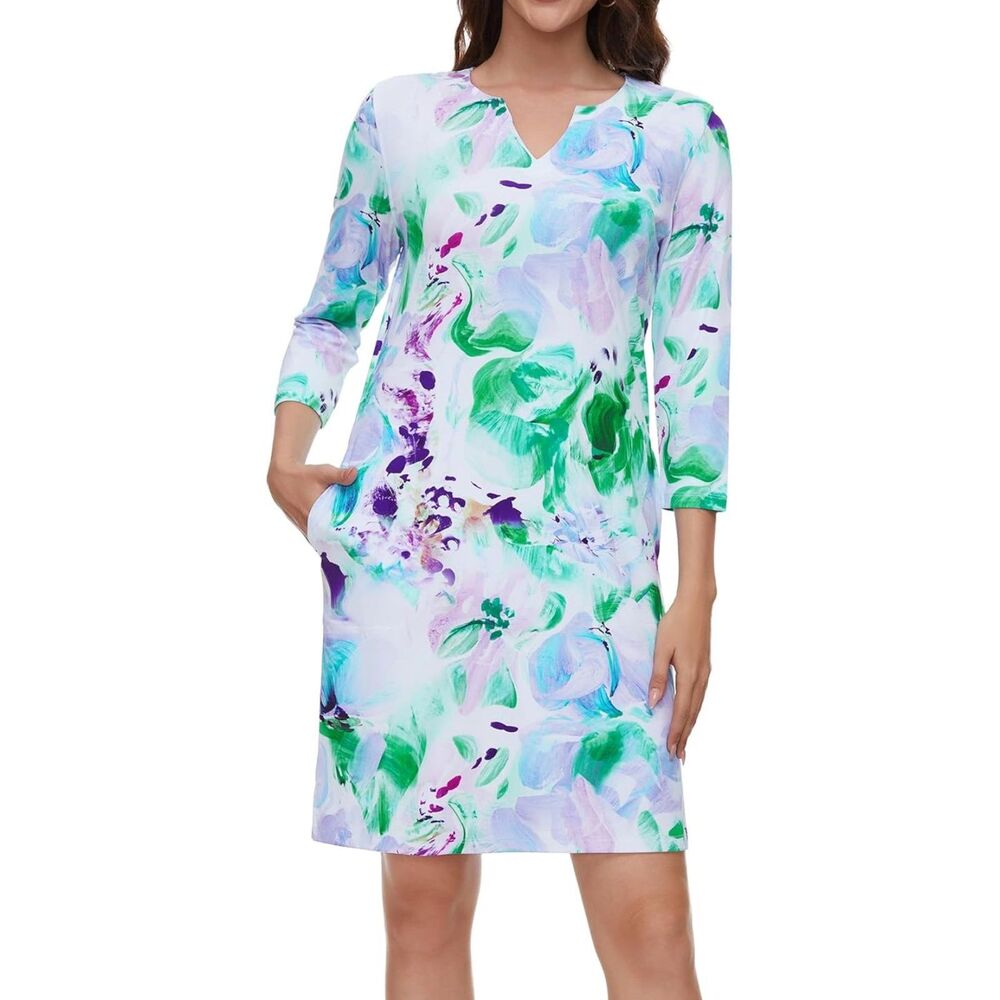 3/4 Sleeve Dress with Pockets, Small, 4I-203D012